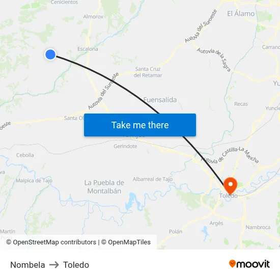 Nombela to Toledo map