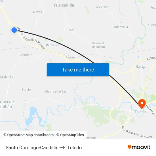 Santo Domingo-Caudilla to Toledo map