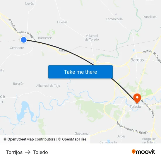 Torrijos to Toledo map