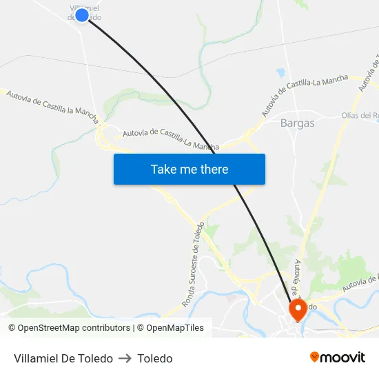 Villamiel De Toledo to Toledo map