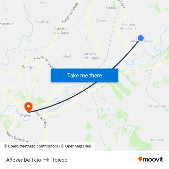 Añover De Tajo to Toledo map