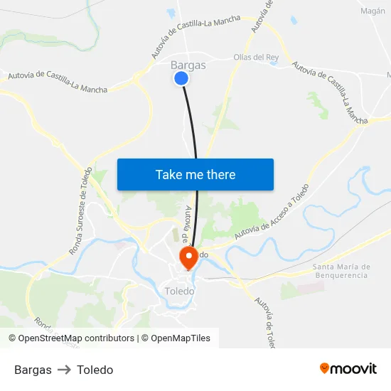 Bargas to Toledo map
