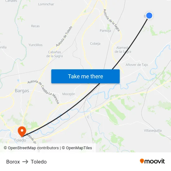 Borox to Toledo map