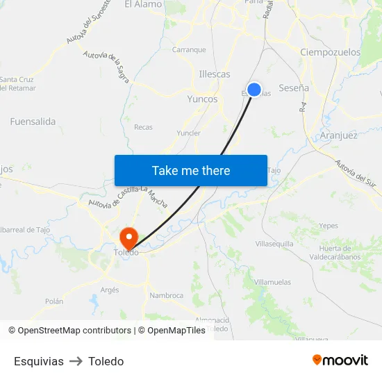 Esquivias to Toledo map