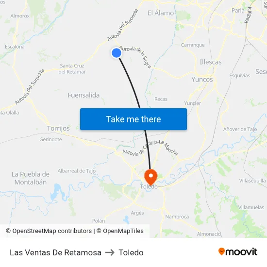 Las Ventas De Retamosa to Toledo map