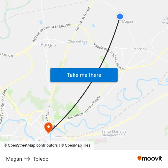 Magán to Toledo map
