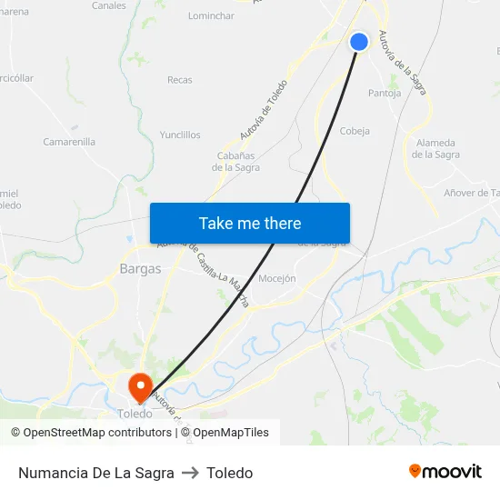 Numancia De La Sagra to Toledo map