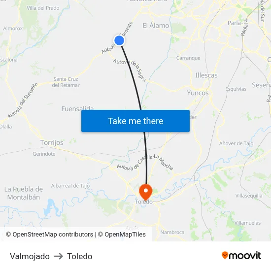 Valmojado to Toledo map