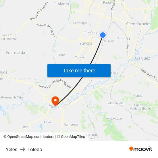 Yeles to Toledo map