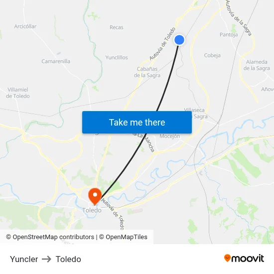Yuncler to Toledo map