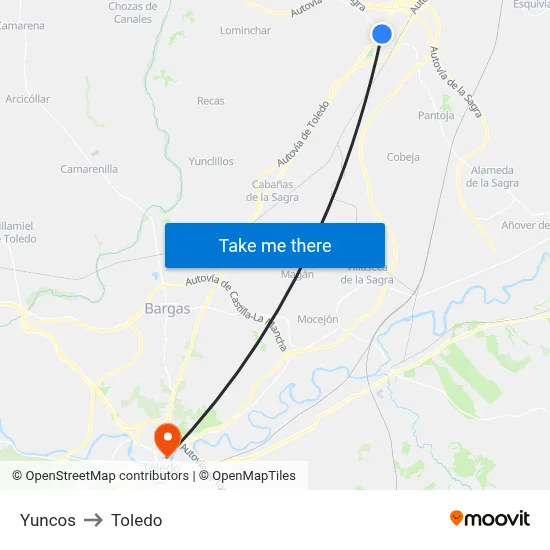 Yuncos to Toledo map