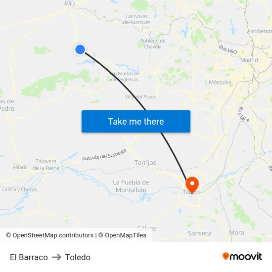 El Barraco to Toledo map