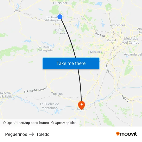 Peguerinos to Toledo map