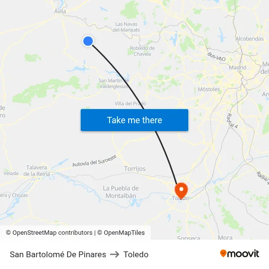 San Bartolomé De Pinares to Toledo map