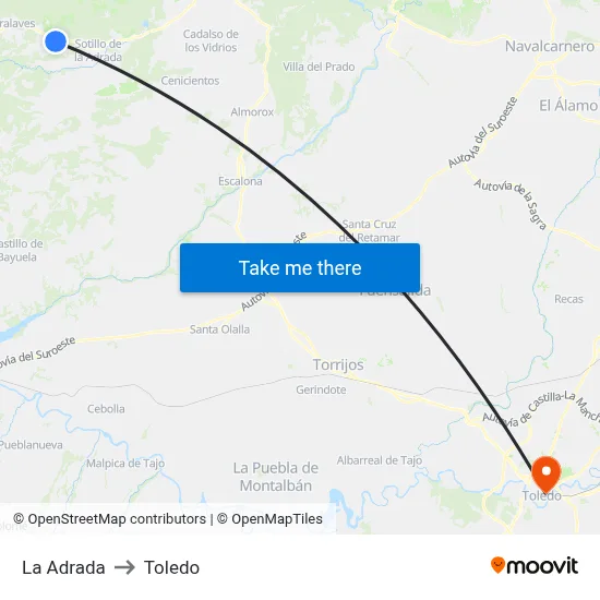 La Adrada to Toledo map