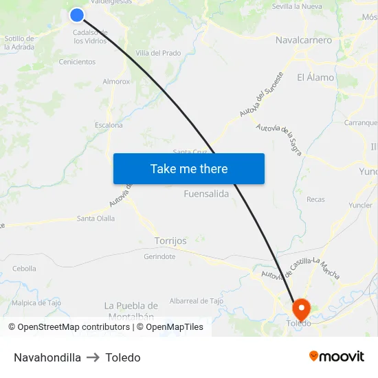 Navahondilla to Toledo map