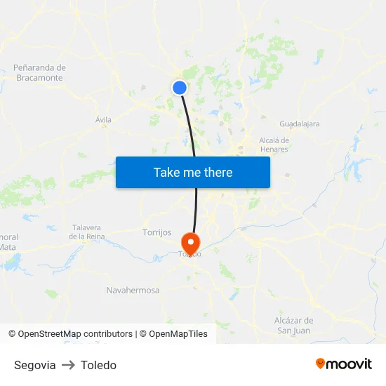 Segovia to Toledo map