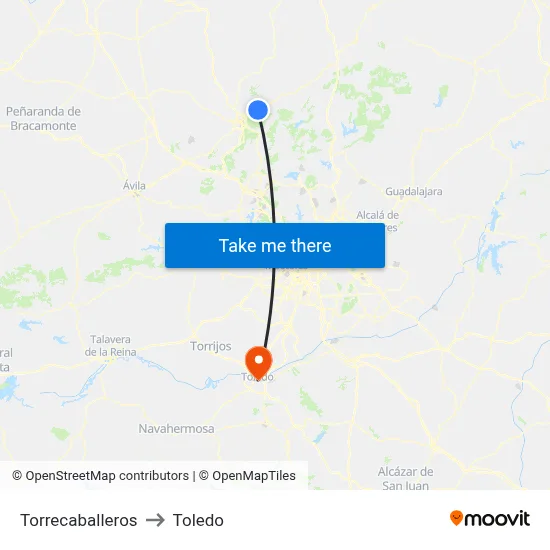 Torrecaballeros to Toledo map