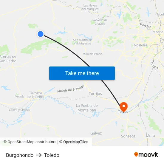 Burgohondo to Toledo map