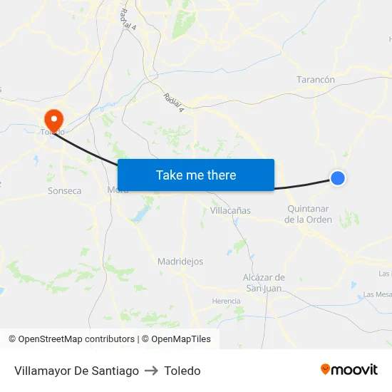 Villamayor De Santiago to Toledo map