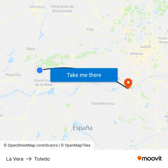La Vera to Toledo map