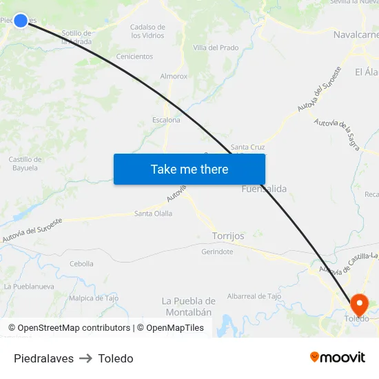 Piedralaves to Toledo map