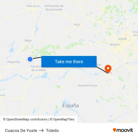 Cuacos De Yuste to Toledo map