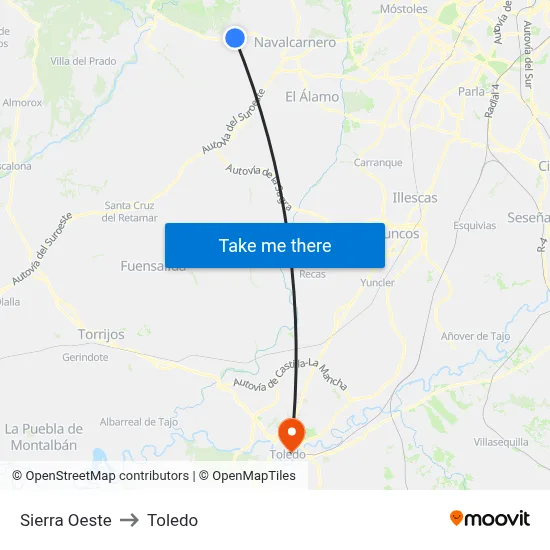 Sierra Oeste to Toledo map