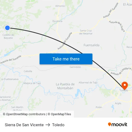 Sierra De San Vicente to Toledo map