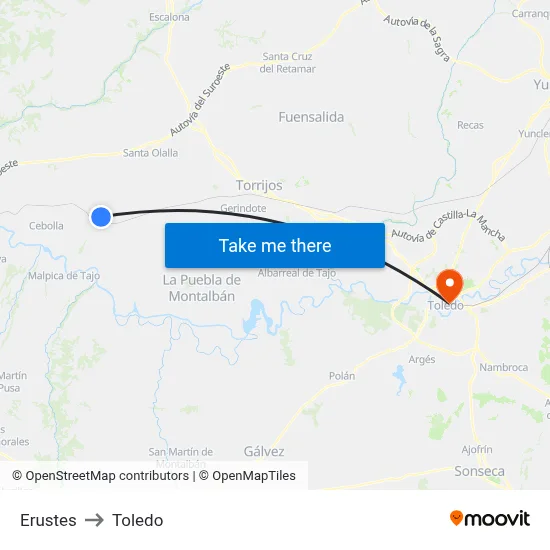 Erustes to Toledo map