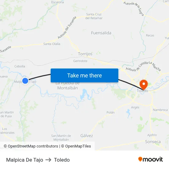 Malpica De Tajo to Toledo map