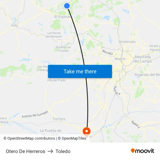 Otero De Herreros to Toledo map