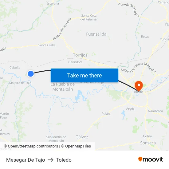 Mesegar De Tajo to Toledo map