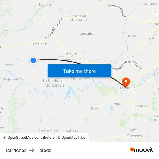 Carriches to Toledo map