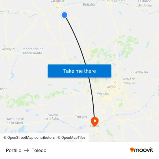 Portillo to Toledo map