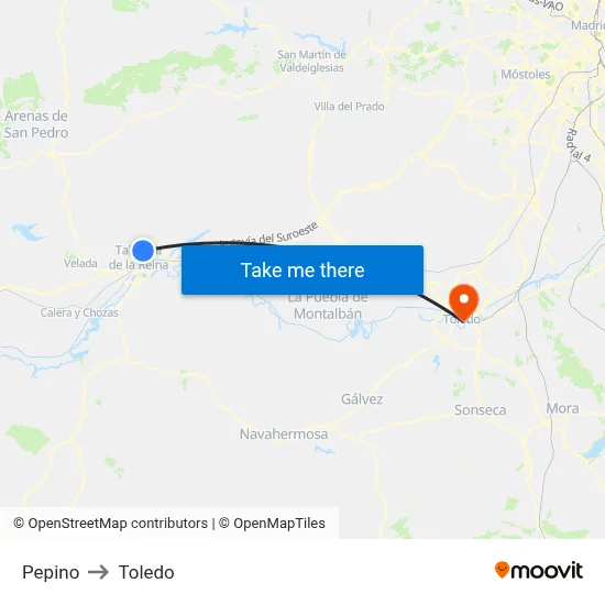 Pepino to Toledo map
