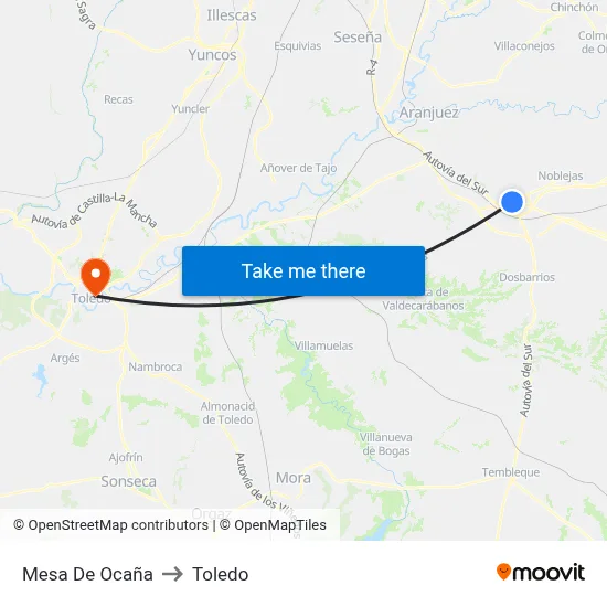 Mesa De Ocaña to Toledo map