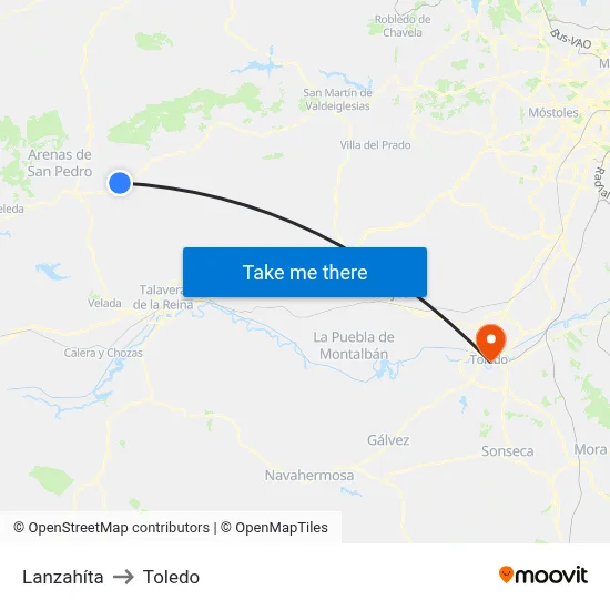 Lanzahíta to Toledo map