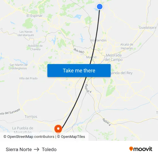 Sierra Norte to Toledo map