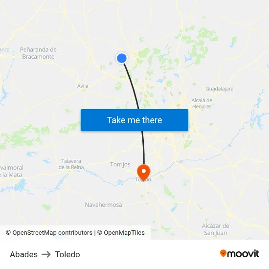 Abades to Toledo map