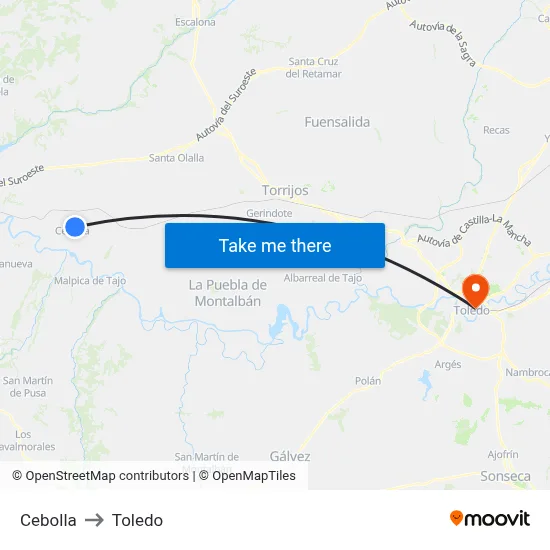Cebolla to Toledo map