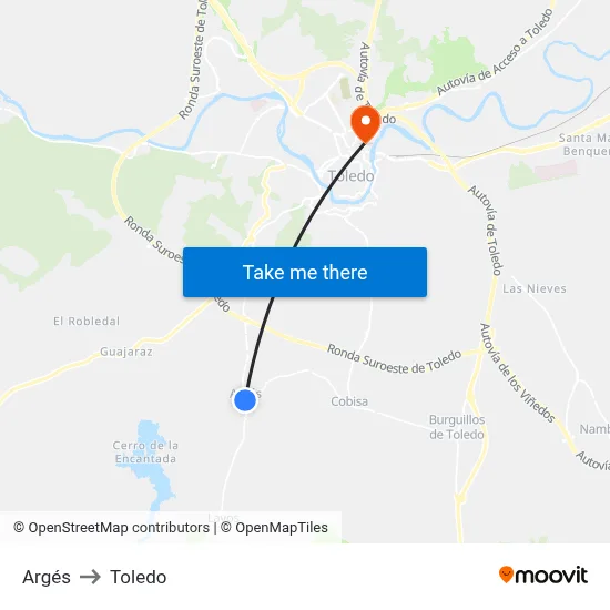 Argés to Toledo map