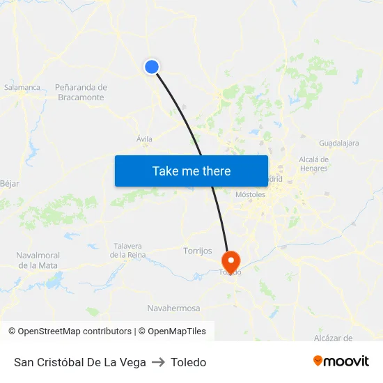 San Cristóbal De La Vega to Toledo map