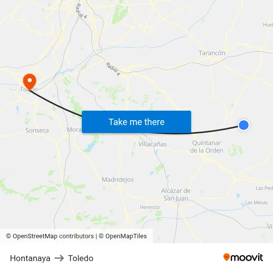 Hontanaya to Toledo map