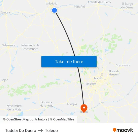 Tudela De Duero to Toledo map