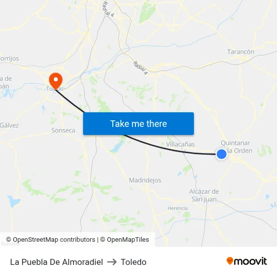 La Puebla De Almoradiel to Toledo map
