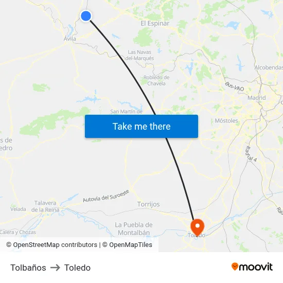 Tolbaños to Toledo map