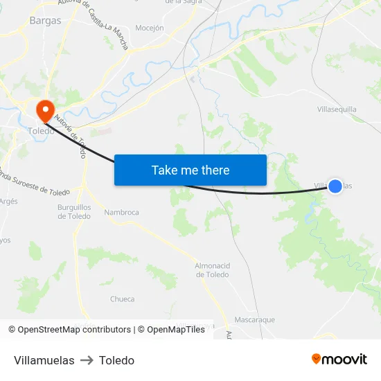 Villamuelas to Toledo map