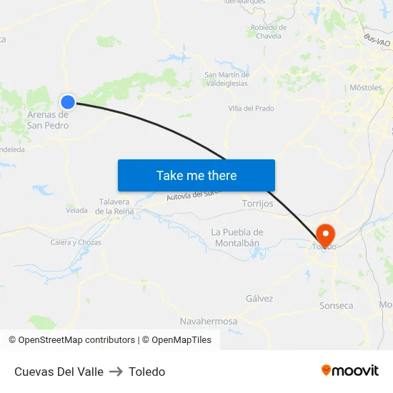 Cuevas Del Valle to Toledo map