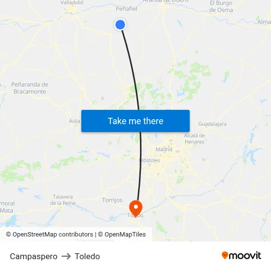 Campaspero to Toledo map